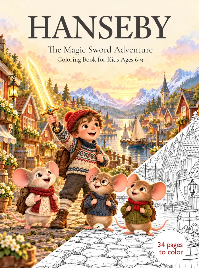 Portada del libro para colorear de Hanseby en inglés.