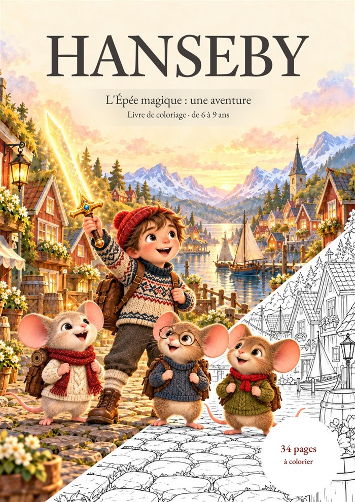 Couverture du livre de coloriage Hanseby avec Hans et les souris.