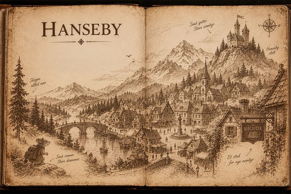 Kartet over Hanseby i boka.